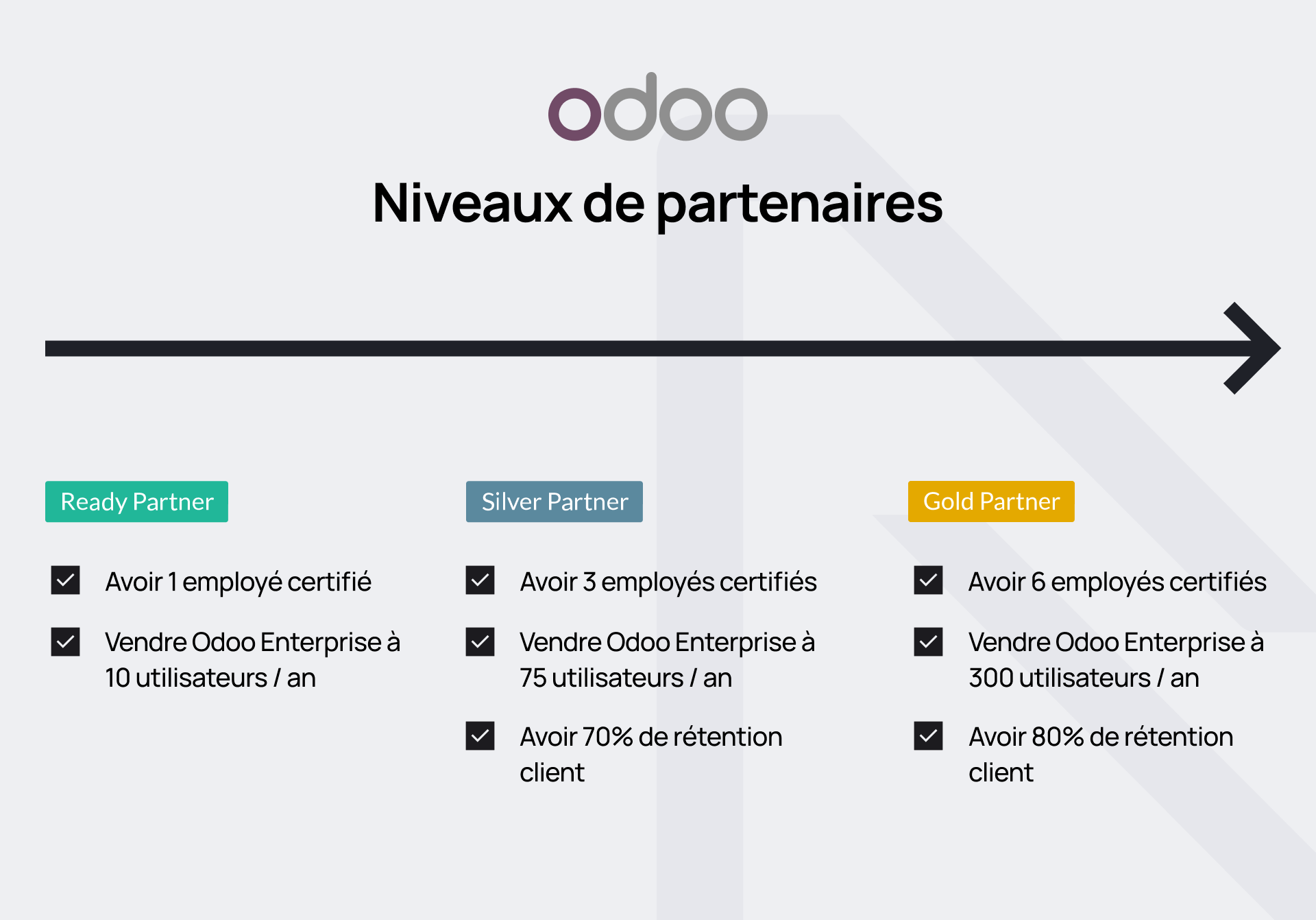 Schéma des différents niveaux de partenaires Odoo